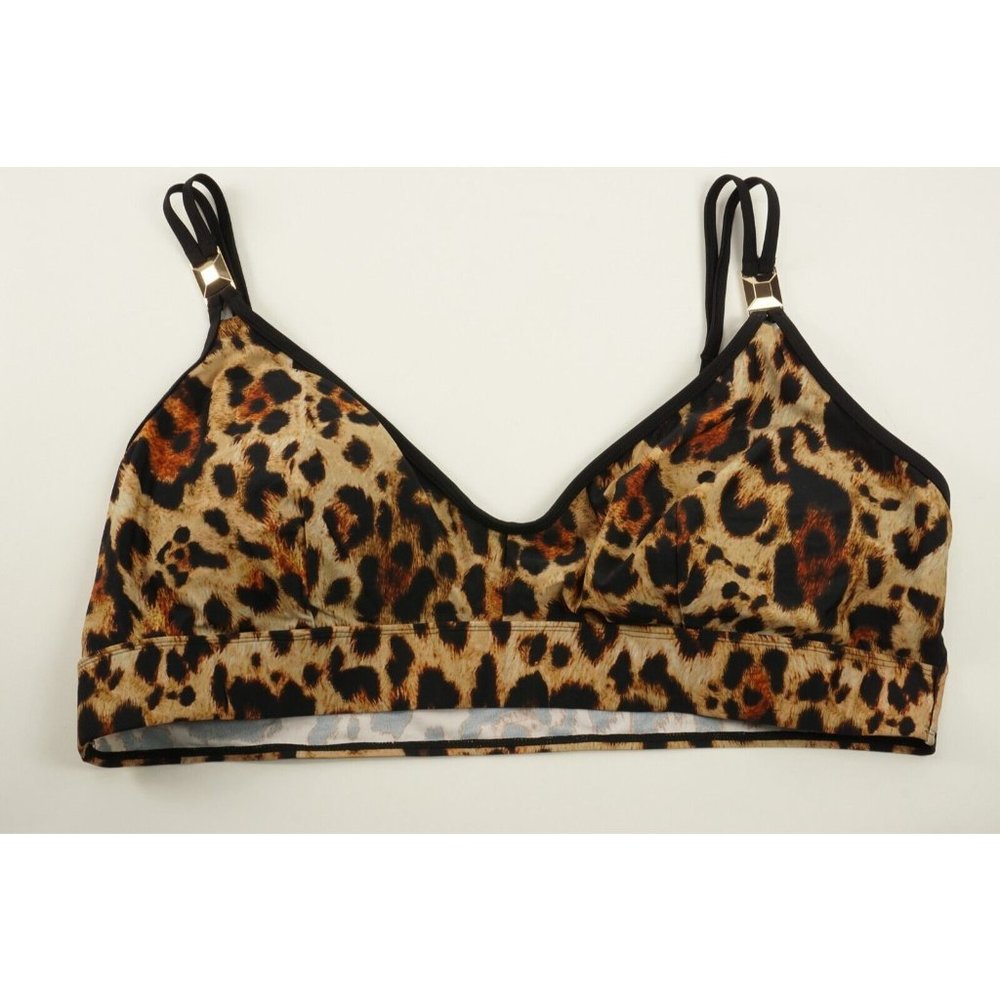 New River Island Resort Plus Leopard Print Triangle Bikini Top US 22 Nylon